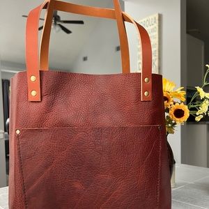 Portland Leather Goods Small tote cinnamon bear pebbled leather with tandles.